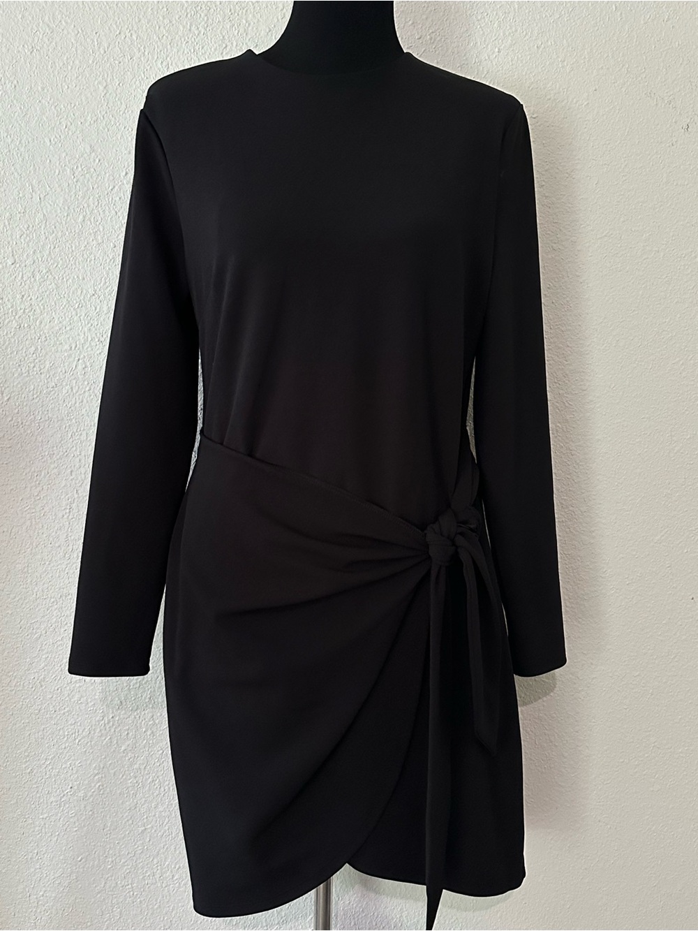 Express Black Long-Sleeve Side-Tie Mini Dress